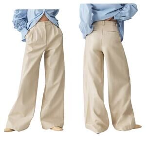 Anthropologie Hutch Wide-Leg Faux Leather Pants Sz 8 Pearl Cream Pleated NEW!